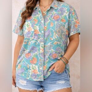Vintage 90s Cherokee Floral Button Up Shirt Womens XL 100% Cotton Retro